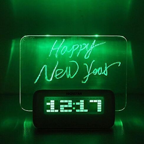 ساعة منبه رقمية، لوحة رسائل فلورسنت LED مضيئة، تقويم LCD مع 4 منافذ شحن USB، إضاءة ليلية تعمل بالبطارية (أزرق 1) in Saudi Arabia