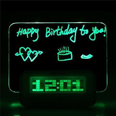 ساعة منبه رقمية، لوحة رسائل فلورسنت LED مضيئة، تقويم LCD مع 4 منافذ شحن USB، إضاءة ليلية تعمل بالبطارية (أزرق 1) in Saudi Arabia