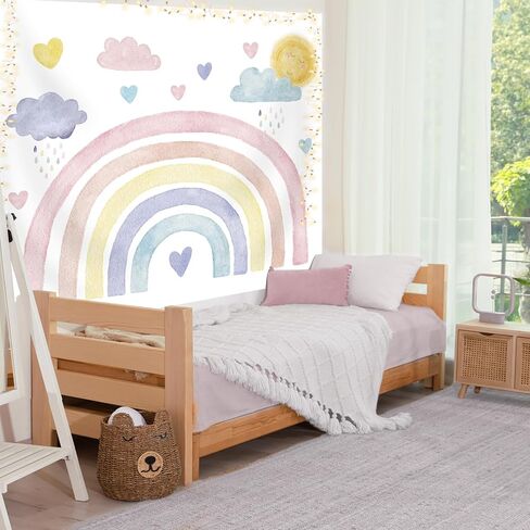 Imirell Kids Boho قوس قزح نسيج 59Wx51H بوصة لطيف بوهو السماء الملونة سحابة تمطر الشمس الكرتون الفتيات في سن المراهقة الجمالية الفن التجريدي شنقا غرفة نوم غرفة المعيشة النوم جدار البطانيات ديكور المنزل النسيج in Kuwait
