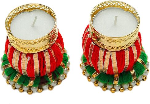 Set of 2 Decorative Handmade Jute Ring Tea Light Candle Holder T Lights Candle Stand Diya for Decorations Lighting Accessories Home Décor Item Festival Gifts(without Wax) in Saudi Arabia