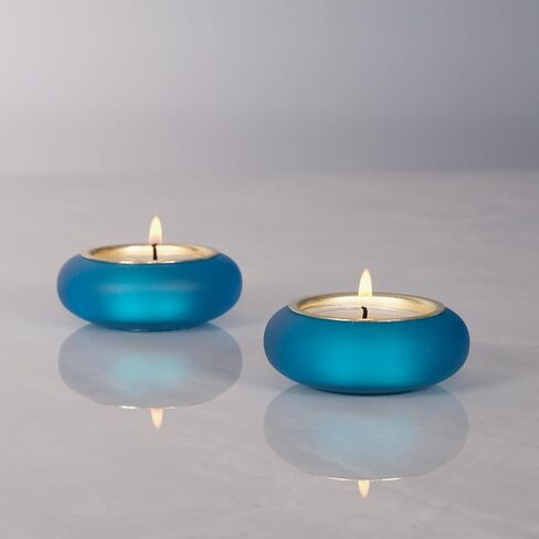 Handmade Decorative Pebble Tealight Candle Holders Set of 2 - Handcrafted Home Decor Accent for Calming Earthy Aesthetic Black Blue Matte Finish Resin Diameter 2.6 inches in Kuwait