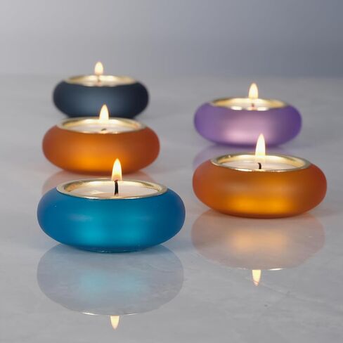 Handmade Decorative Pebble Tealight Candle Holders Set of 2 - Handcrafted Home Decor Accent for Calming Earthy Aesthetic Black Blue Matte Finish Resin Diameter 2.6 inches in Kuwait