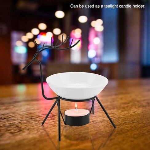 Yinuoday Candle Holder Oil Burner, Ceramic Tealight Oil Diffuser Deer Shape Iron Essential Oil Aroma Burner Candle Holder Home Decoration in Kuwait