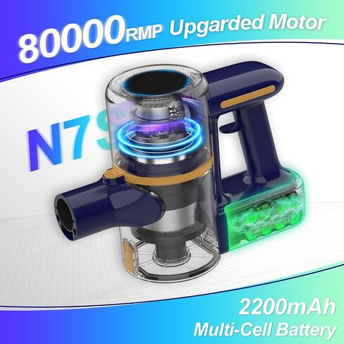 مكنسة كهربائية لاسلكية متعددة الاستخدامات N7S، فرشاة أرضية LED قوية، مكنسة كهربائية لاسلكية، مكنسة كهربائية خفيفة الوزن وهادئة وقابلة لإعادة الشحن للتنظيف السريع للمنزل in Saudi Arabia