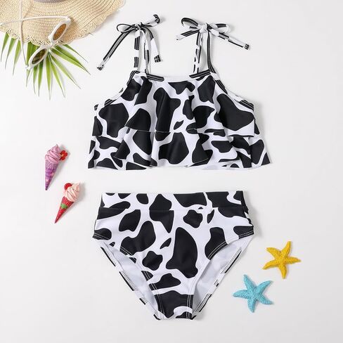 Girls Two Piece Swimsuit Cute Hawaiian Ruffle Bikini Summer Beach Swimwear Kids Bathing Suit Set 5-12 Years in Saudi Arabia