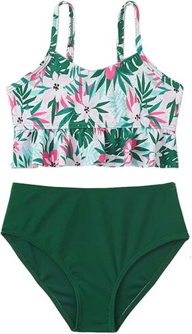 Girls Two Piece Swimsuit Cute Hawaiian Ruffle Bikini Summer Beach Swimwear Kids Bathing Suit Set 5-12 Years in Saudi Arabia