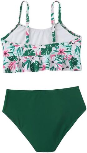 Girls Two Piece Swimsuit Cute Hawaiian Ruffle Bikini Summer Beach Swimwear Kids Bathing Suit Set 5-12 Years in Saudi Arabia