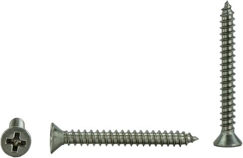 برغي صفائح معدنية برأس مسطح من الفولاذ المقاوم للصدأ مقاس 4 × 5/8 بوصة (3/8 بوصة إلى 1-1/2 بوصة في القائمة) 100 براغي معدنية، 82 درجة (#4 × 5/8 بوصة) in Kuwait