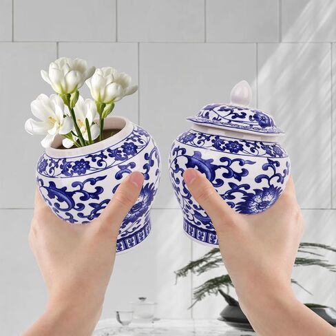 Set of 4 Small Blue and White Vase Porcelain Vases Blue Chinoiserie Decor Porcelain Ginger Jars for Home Decor Chinoiserie Vase for Bedroom Living Room Console Tabletop Decor Table Accent Shelf in Saudi Arabia