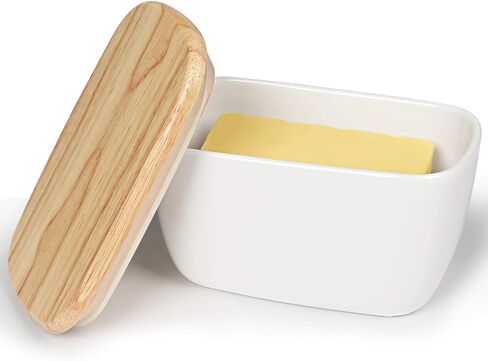 HAOTOP Porcelain Butter Dish Perfect for 4 Sticks of Butter,Butter Container Large Ceramics Butter Holder with Lid (White) in Saudi Arabia
