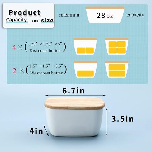 HAOTOP Porcelain Butter Dish Perfect for 4 Sticks of Butter,Butter Container Large Ceramics Butter Holder with Lid (White) in Saudi Arabia