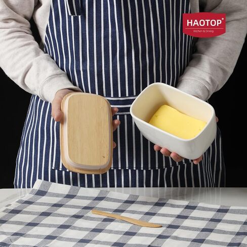 HAOTOP Porcelain Butter Dish Perfect for 4 Sticks of Butter,Butter Container Large Ceramics Butter Holder with Lid (White) in Saudi Arabia