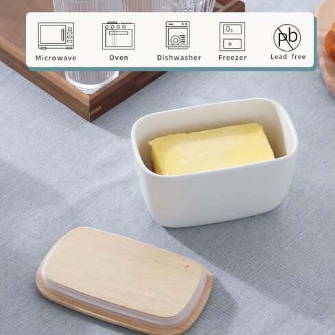 HAOTOP Porcelain Butter Dish Perfect for 4 Sticks of Butter,Butter Container Large Ceramics Butter Holder with Lid (White) in Saudi Arabia