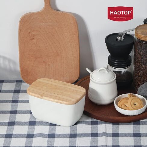 HAOTOP Porcelain Butter Dish Perfect for 4 Sticks of Butter,Butter Container Large Ceramics Butter Holder with Lid (White) in Saudi Arabia