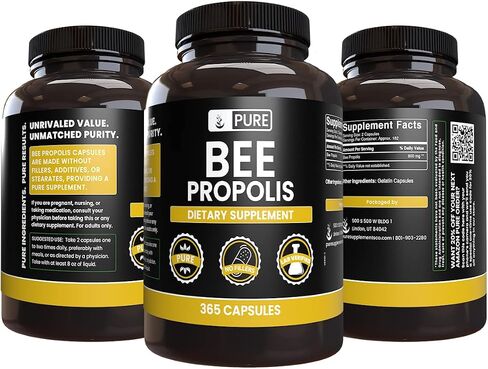 Pure Original Ingredients Bee Propolis (365 Capsules) No Magnesium or Rice Fillers, Always Pure, Lab Verified in Saudi Arabia