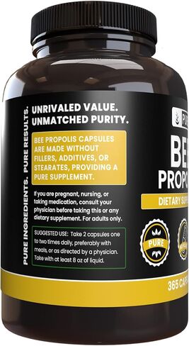 Pure Original Ingredients Bee Propolis (365 Capsules) No Magnesium or Rice Fillers, Always Pure, Lab Verified in Saudi Arabia