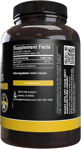 Pure Original Ingredients Bee Propolis (365 Capsules) No Magnesium or Rice Fillers, Always Pure, Lab Verified in Saudi Arabia