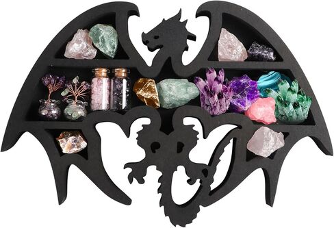 رف خشبي عائم بتصميم ثعبان، رف عرض فريد من نوعه لديكور الغرفة من الكريستال والصخور، أرفف حائط عائمة بتصميم ثعبان للصخور والبلورات والزيوت والأحجار والنباتات (18.9 بوصة × 10.26 بوصة) in Kuwait