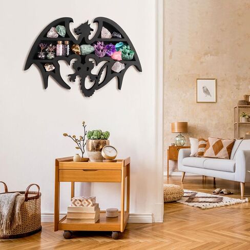 رف خشبي عائم بتصميم ثعبان، رف عرض فريد من نوعه لديكور الغرفة من الكريستال والصخور، أرفف حائط عائمة بتصميم ثعبان للصخور والبلورات والزيوت والأحجار والنباتات (18.9 بوصة × 10.26 بوصة) in Kuwait