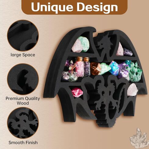 رف خشبي عائم بتصميم ثعبان، رف عرض فريد من نوعه لديكور الغرفة من الكريستال والصخور، أرفف حائط عائمة بتصميم ثعبان للصخور والبلورات والزيوت والأحجار والنباتات (18.9 بوصة × 10.26 بوصة) in Kuwait