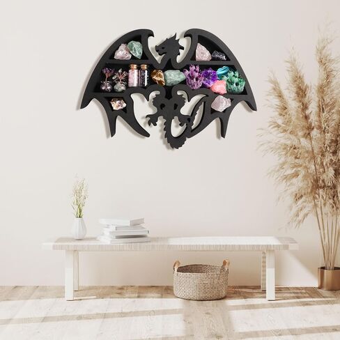 رف خشبي عائم بتصميم ثعبان، رف عرض فريد من نوعه لديكور الغرفة من الكريستال والصخور، أرفف حائط عائمة بتصميم ثعبان للصخور والبلورات والزيوت والأحجار والنباتات (18.9 بوصة × 10.26 بوصة) in Kuwait