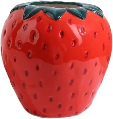 Strawberry Charm Ceramic Vase: Vintage-Inspired Décor for Home, Office, or Garden - Handcrafted, Unique, and Charming - Perfect for Floral Arrangements - Ideal Gift for Nature Lovers (Medium) in Saudi Arabia