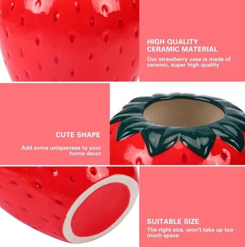 Strawberry Charm Ceramic Vase: Vintage-Inspired Décor for Home, Office, or Garden - Handcrafted, Unique, and Charming - Perfect for Floral Arrangements - Ideal Gift for Nature Lovers (Medium) in Saudi Arabia