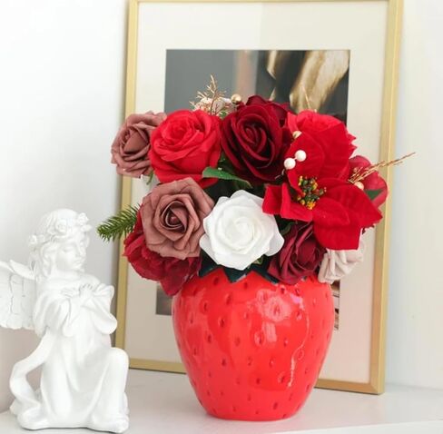 Strawberry Charm Ceramic Vase: Vintage-Inspired Décor for Home, Office, or Garden - Handcrafted, Unique, and Charming - Perfect for Floral Arrangements - Ideal Gift for Nature Lovers (Medium) in Saudi Arabia