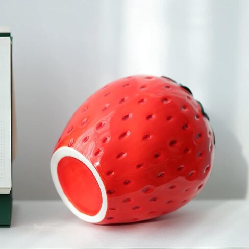Strawberry Charm Ceramic Vase: Vintage-Inspired Décor for Home, Office, or Garden - Handcrafted, Unique, and Charming - Perfect for Floral Arrangements - Ideal Gift for Nature Lovers (Medium) in Saudi Arabia