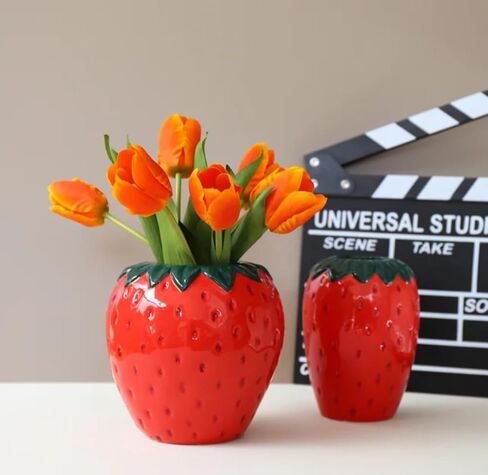 Strawberry Charm Ceramic Vase: Vintage-Inspired Décor for Home, Office, or Garden - Handcrafted, Unique, and Charming - Perfect for Floral Arrangements - Ideal Gift for Nature Lovers (Medium) in Saudi Arabia