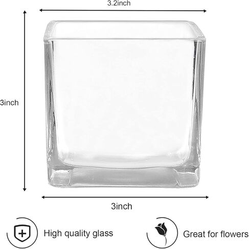 12 عبوة من المزهريات الزجاجية المربعة الشفافة، حامل شموع مزهرية على شكل زهور تررم للمنزل والحديقة وديكورات الزفاف المركزية والعشاء الرسمي (العرض 3 بوصات، الارتفاع 3 بوصات) in Kuwait