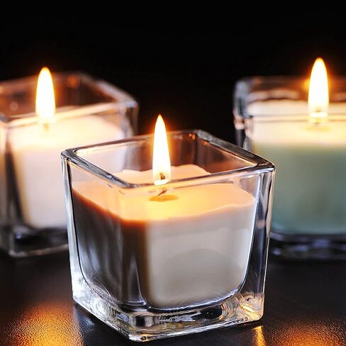 12 عبوة من المزهريات الزجاجية المربعة الشفافة، حامل شموع مزهرية على شكل زهور تررم للمنزل والحديقة وديكورات الزفاف المركزية والعشاء الرسمي (العرض 3 بوصات، الارتفاع 3 بوصات) in Kuwait