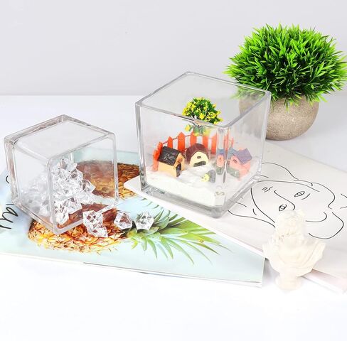 12 عبوة من المزهريات الزجاجية المربعة الشفافة، حامل شموع مزهرية على شكل زهور تررم للمنزل والحديقة وديكورات الزفاف المركزية والعشاء الرسمي (العرض 3 بوصات، الارتفاع 3 بوصات) in Kuwait