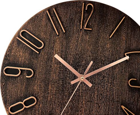Wall Clock 12 Inch Non-Ticking Silent Battery Operated Round Wall Clock Modern Simple Style Decor Clock for Home/Office/School/Kitchen/Bedroom/Living Room (Brown) in Saudi Arabia