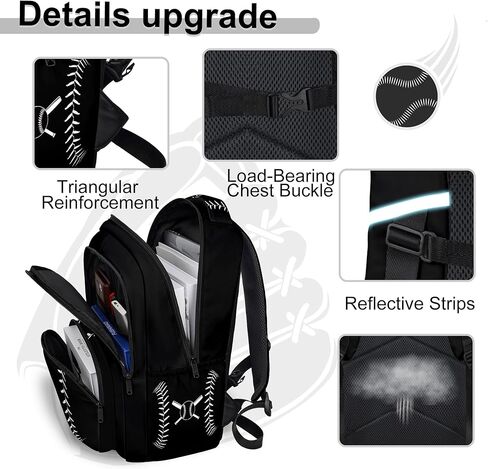 حقيبة ظهر بيسبول للأولاد، حقيبة ظهر بيسبول للأطفال للمدرسة، مجموعة حقائب كتب مقاس 17 بوصة مع حقيبة غداء وحقيبة أقلام وسلسلة مفاتيح باللون الأسود in Kuwait