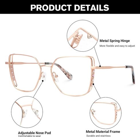 نظارات Zeelool المعدنية لحجب الضوء الأزرق، إطار نظارة مربع للنساء UV400 مضاد لإجهاد العين والوهج ZJGM468946 in Saudi Arabia