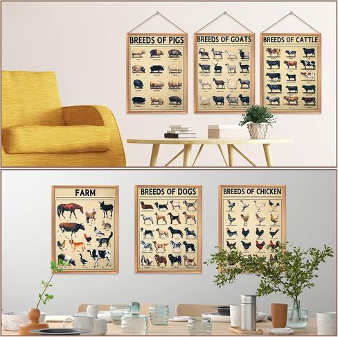 Set of 6 Farm Poster Breeds of Chickens Cattle Dogs Pigs And Goats Poster Retro Painting 12 x 16 Inch Decorative Wrap Poster Wall Art Picture Vintage Decor Poster for Wall Animal Posters Prints in Saudi Arabia