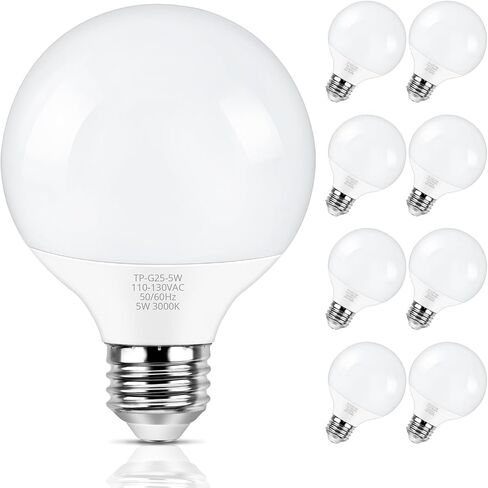 MAXvolador G25 LED Globe Light Bulb 60W Equivalent, Daylight White 5000K E26 Vanity Light Bulbs for Bathroom Makeup Mirror, Round Bulb Non-Dimmable 8-Pack in Saudi Arabia