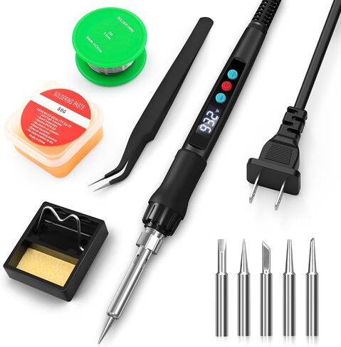 Soldering Iron Kit, 100W Soldering Gun with LED Digital Display, Adjustable Temperature 356-932℉ Solder Kit for Electronics, Includes Soldering Iron Tip, Solder Wire, Stand, Tweezers and Paste, Green in Saudi Arabia