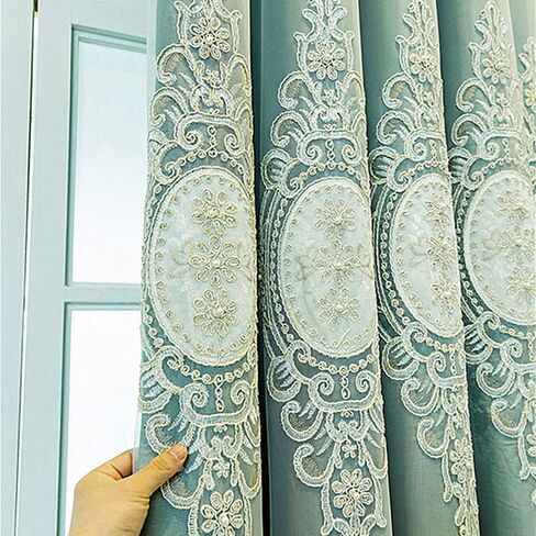 Amidoudou 1 Pair European Double Layer Curtains with Valances for Living Room Bedroom Luxury 3D Flower Embroidered Curtains (Green,52x84 Inch) in Saudi Arabia