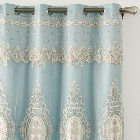 Amidoudou 1 Pair European Double Layer Curtains with Valances for Living Room Bedroom Luxury 3D Flower Embroidered Curtains (Green,52x84 Inch) in Saudi Arabia