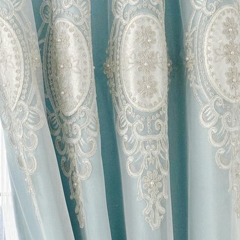 Amidoudou 1 Pair European Double Layer Curtains with Valances for Living Room Bedroom Luxury 3D Flower Embroidered Curtains (Green,52x84 Inch) in Saudi Arabia