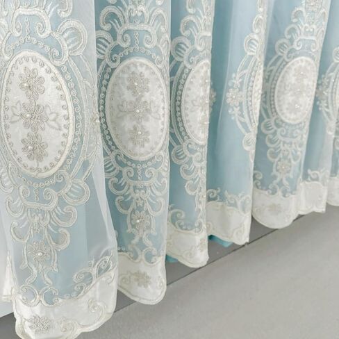 Amidoudou 1 Pair European Double Layer Curtains with Valances for Living Room Bedroom Luxury 3D Flower Embroidered Curtains (Green,52x84 Inch) in Saudi Arabia