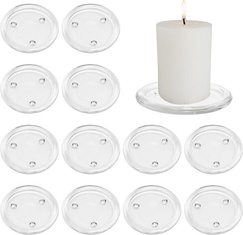 12 PCS Clear Glass Pillar Candle Holder Plates, 4 Inch Round Glass Candle Plate Small Flat Candle Tray for Dining Table Centerpiece Wedding Spa Home Party Decoration in Saudi Arabia