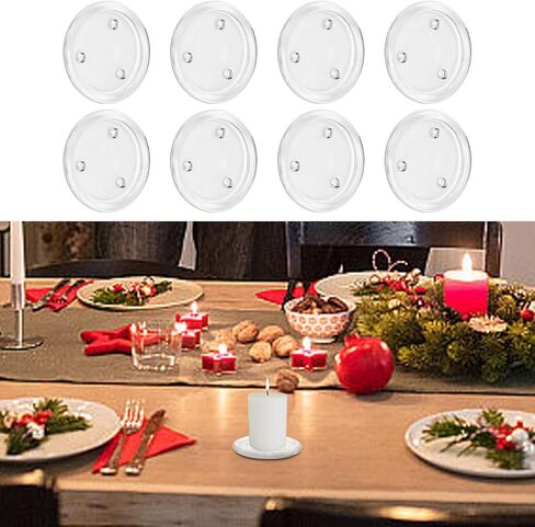 12 PCS Clear Glass Pillar Candle Holder Plates, 4 Inch Round Glass Candle Plate Small Flat Candle Tray for Dining Table Centerpiece Wedding Spa Home Party Decoration in Saudi Arabia