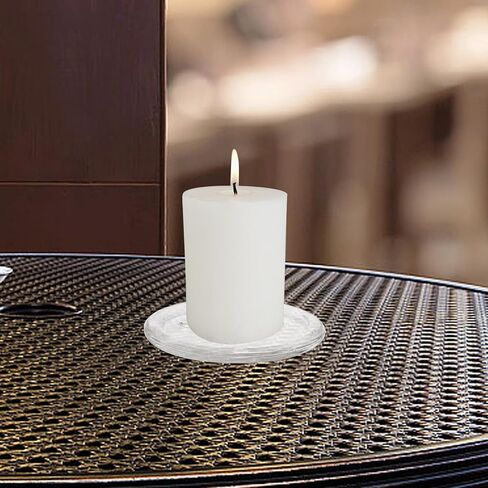 12 PCS Clear Glass Pillar Candle Holder Plates, 4 Inch Round Glass Candle Plate Small Flat Candle Tray for Dining Table Centerpiece Wedding Spa Home Party Decoration in Saudi Arabia