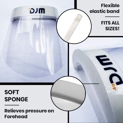[US STOCK] DJM 4.0 Full Face Shield 10PCS (Anti-Fog, Clear Vision, Comfort Sponge, 2-sided Protective Films, Individually Packed) in Saudi Arabia