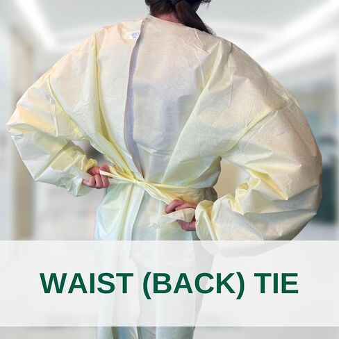 HCS Large Isolation Gowns - SMS, AAMI Level 2 - Elastic Cuffs, Neck Tape & Waist Tie - PPE Disposable Gowns Medical, Yellow (Pack of 10) in Kuwait