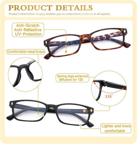 نظارات قراءة K KENZHOU مكونة من 4 قطع للرجال والنساء مع مفصلات زنبركية للقراءة in Kuwait
