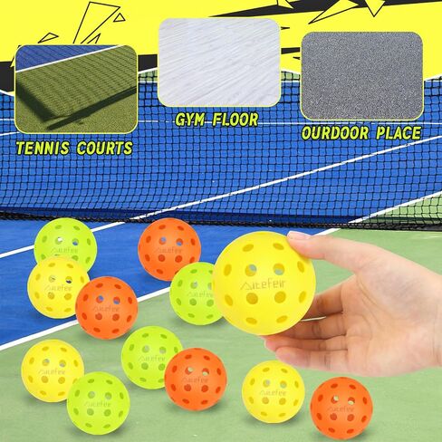 AiteFeir Pickleball Balls - 40 Hole Outdoor Pickleballs,4/12 Pack Premium Pickleballs,Sport Outdoor Play, High Bounce & Durable Pickle Balls Christmas Birthday Sports Gift in Saudi Arabia